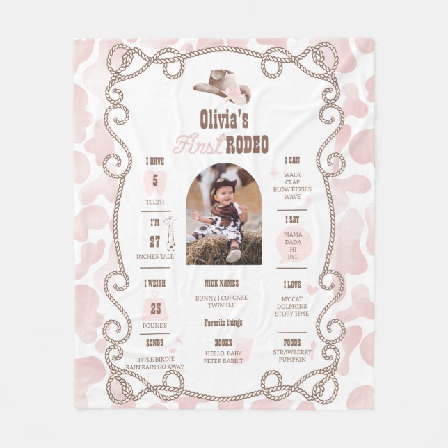 Cobertor De Velo First Rodeo 1st Birthday Milestone Sign  (Frente)