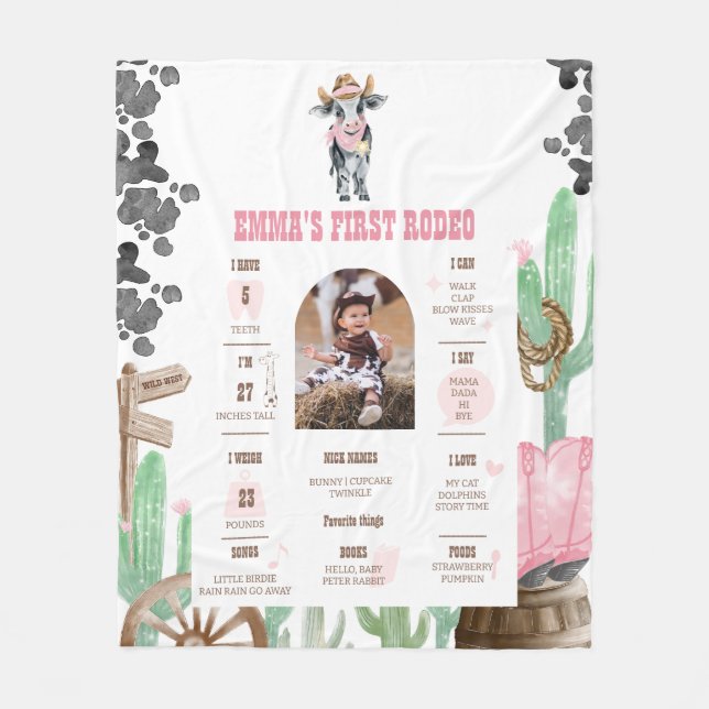 Cobertor De Velo First Rodeo Baby Cow Wild West Milestone Sign  (Frente)