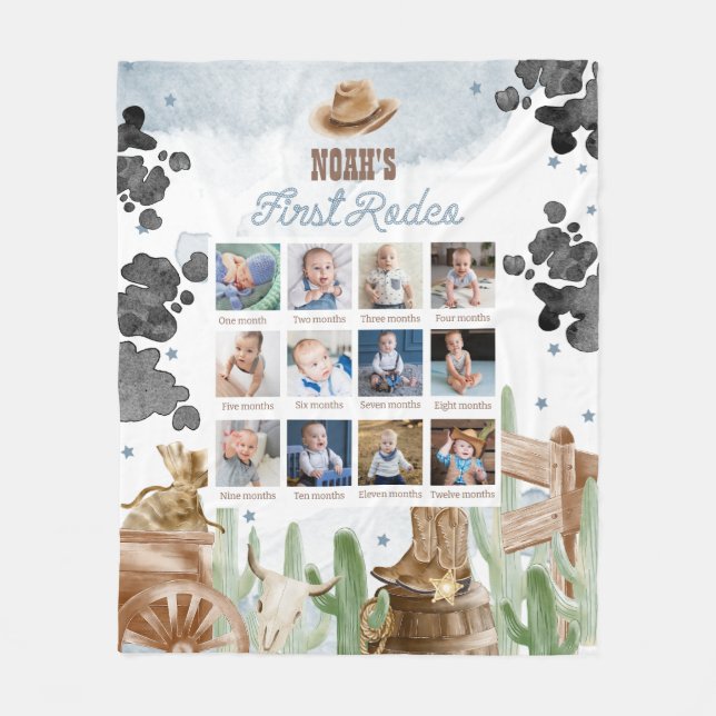 Cobertor De Velo First Rodeo Birthday Rustic Monthly Photo Sign (Frente)