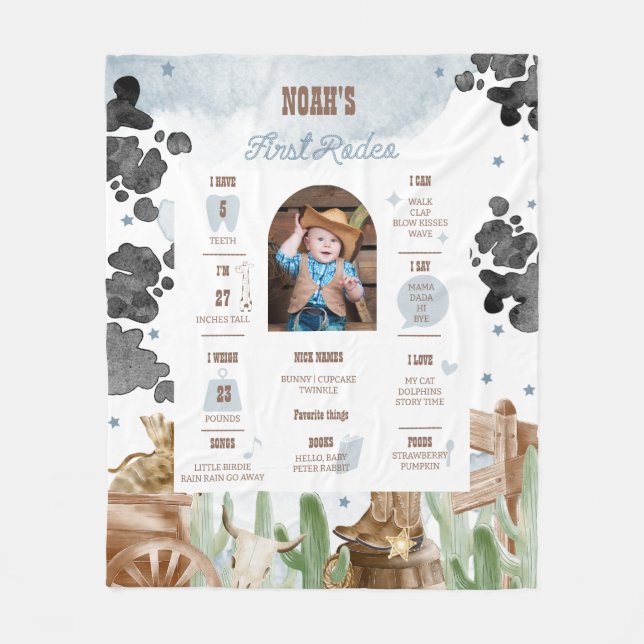 Cobertor De Velo First Rodeo Rustic Wild West Milestone Sign  (Frente)