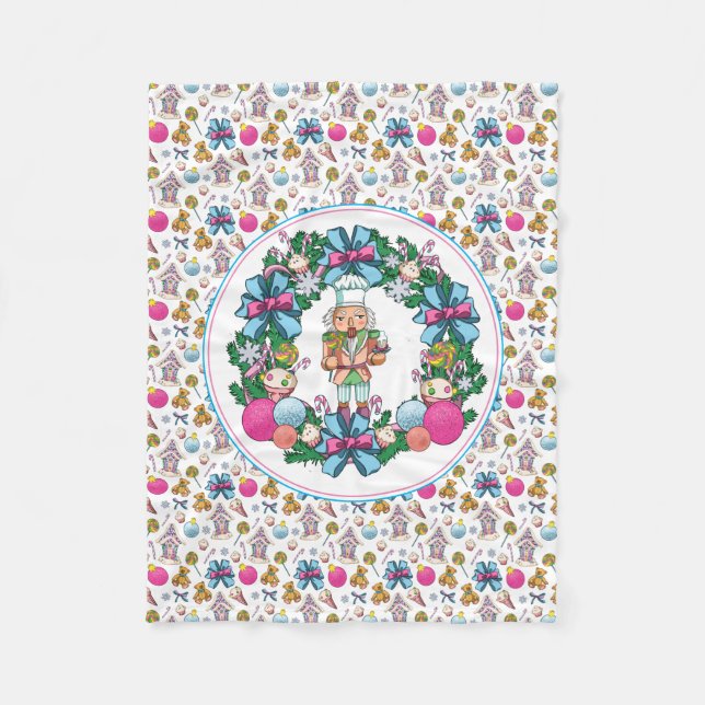 Cobertor De Velo Fita De Noz-De-Noz-De-Natal, Rosa E Azul (Frente)