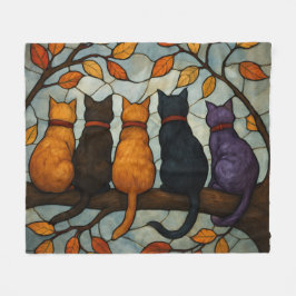 Cobertor De Velo Five Cats on a Tree Branch Stained Glass Style