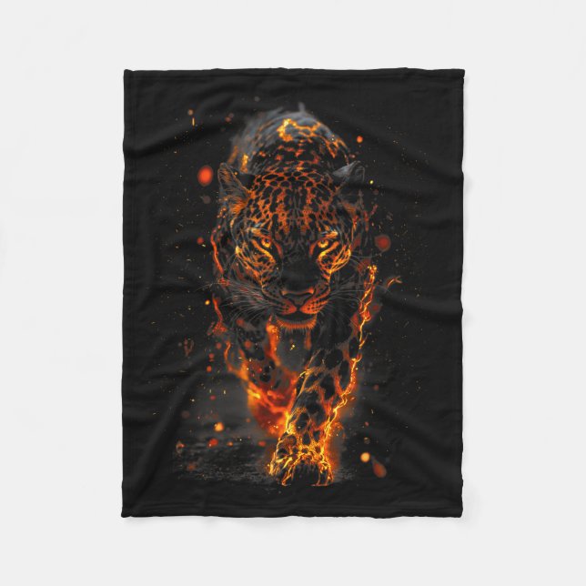 Cobertor De Velo Flaming Jaguar Fierce Leopard Wild Fire Animal Sri (Frente)