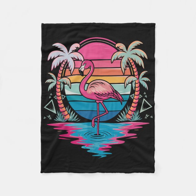 Cobertor De Velo Flamingo Beach Summer Vibes Palm Tree Tropical Sum (Frente)