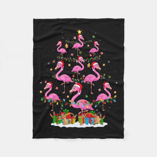 Cobertor De Velo Flamingo Christmas Tree Lights Santa Hat Nk Flamin (Frente)