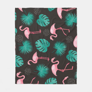 Cobertor De Velo Flamingo, folhas de palma: aquarela tropical.