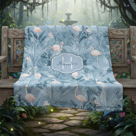 Cobertor De Velo Flamingo Orchid Padrão Tropical Blue ID868