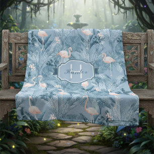 Cobertor De Velo Flamingo Orchid Tropical Pattern Blue ID868