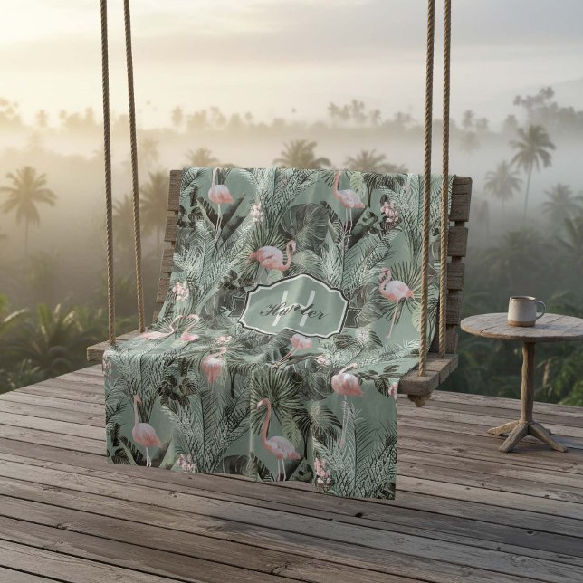 Cobertor De Velo Flamingo Orchid Tropical Pattern Sage ID868 (Criador carregado)