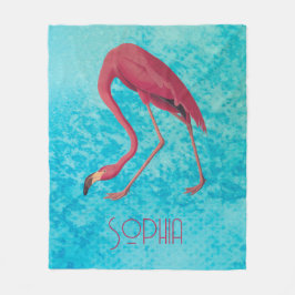 Cobertor De Velo Flamingo Rosa Audubon com Aquarela Azul