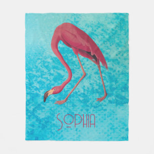 Cobertor De Velo Flamingo Rosa Audubon com Aquarela Azul