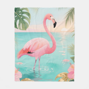 Cobertor De Velo Flamingo Tropical Pôr do Sol Aquarela