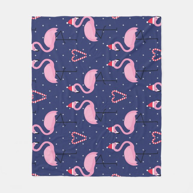 Cobertor De Velo Flamingo Xmas Hat Candy Patterno (Frente)
