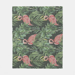 Cobertor De Velo flamingos cor-de-rosa, padrão de safra tropical.