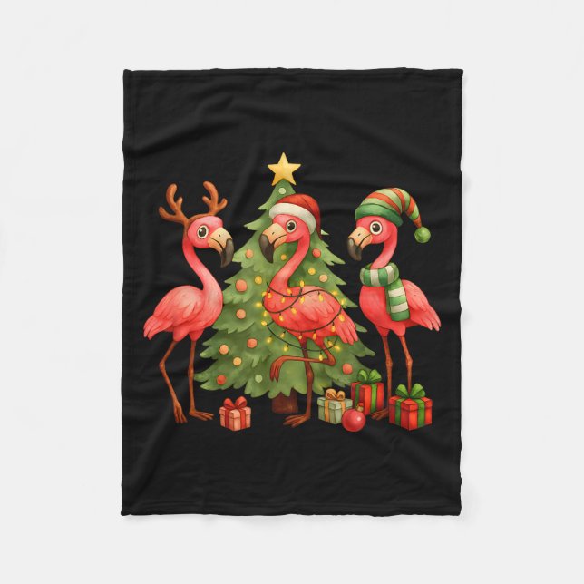 Cobertor De Velo Flamingos de Natal Nk _ Árvore de Natal Fofa &amp; (Frente)