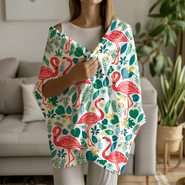 Cobertor De Velo Flamingos Rosa e Padrão de Flores Tropicais (Criador carregado)