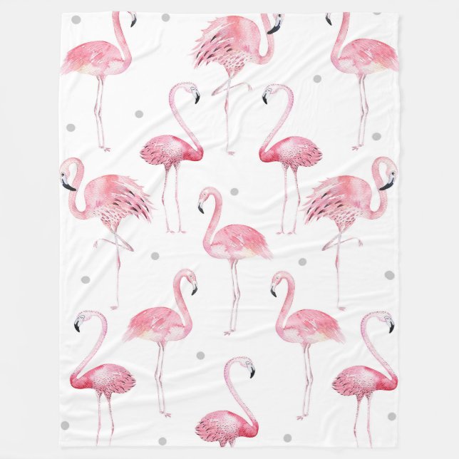Cobertor De Velo Flamingos Rosa Padrão de Bolinhas Cinzas (Frente)