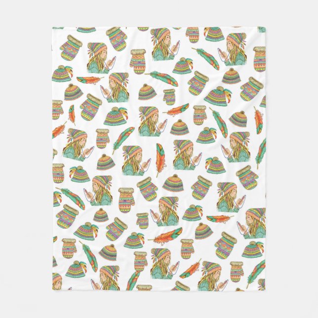 Cobertor De Velo Fleece Blanket Boho Hat Girl (Frente)