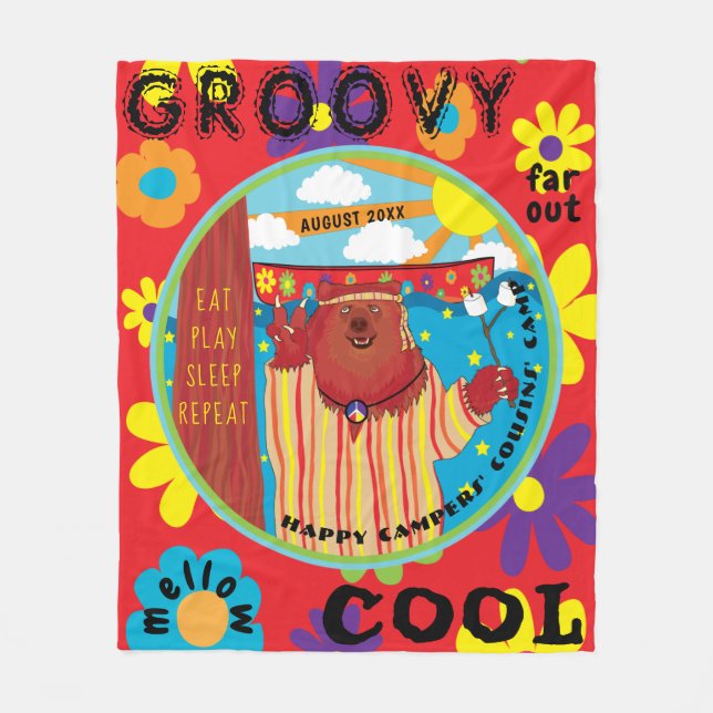 Cobertor De Velo Fleece Blanket Camp Groovy Personalize (Frente)