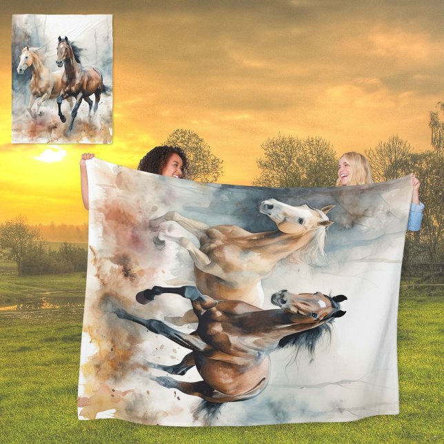 Cobertor De Velo Fleece Blanket de Cavalos Selvagens Ocidentais (Criador carregado)