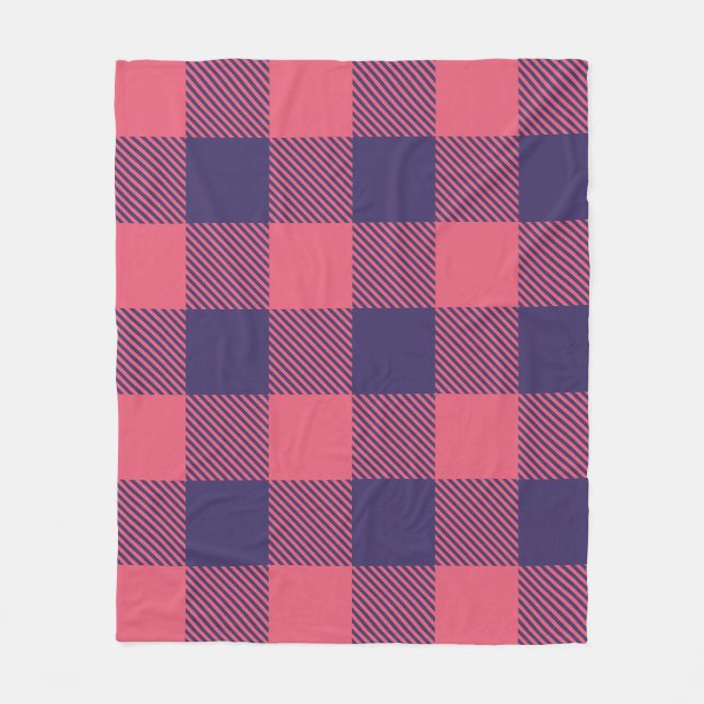 Cobertor De Velo Fleece Blanket Hot Pink Magenta Indigo Plaid (Frente)