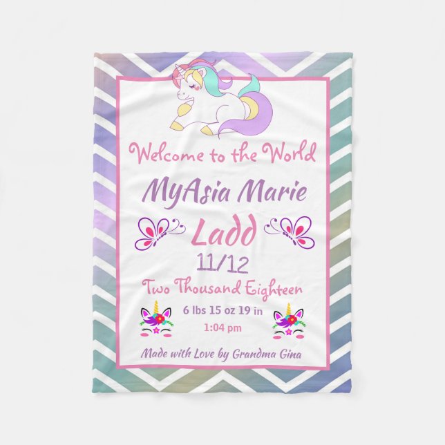 Cobertor De Velo Fleece Blanket Unicorn Personalizado (Frente)