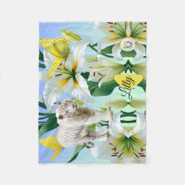 Cobertor De Velo Fleece Blanket White Tiger Yellow Lilly