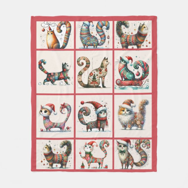 Cobertor De Velo Fleece de gato natalino (Frente)
