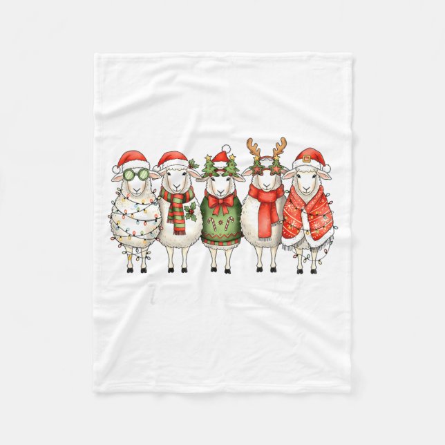 Cobertor De Velo Fleece Navidad Sheep Christmas Lights Dinner Famil (Frente)