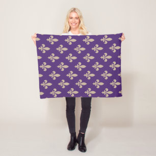 Cobertor De Velo Fleur de Lis Pattern, Royal French Cream on Purple