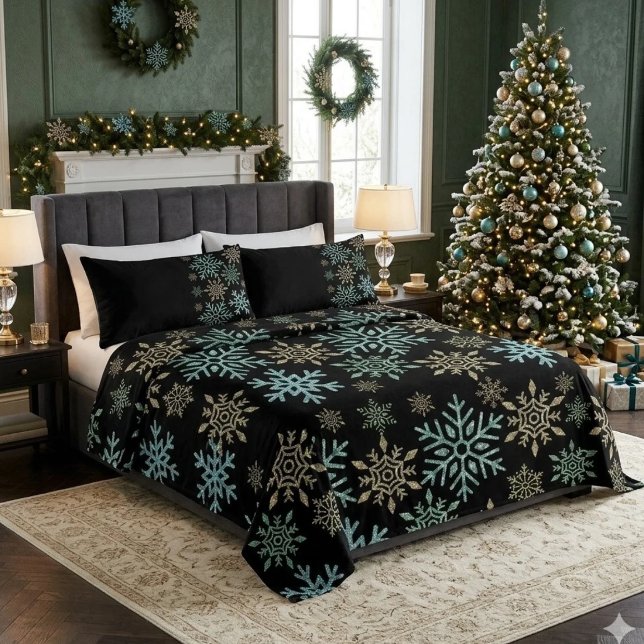 Cobertor De Velo Floco de Neve Natal Verde Dourado (Criador carregado)