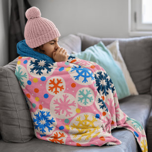 Cobertor De Velo Flocos de neve coloridos no padrão de feriado rosa