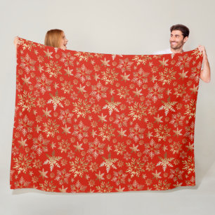 Cobertor De Velo Flocos de Neve Dourados Elegantes Natal Vermelho L