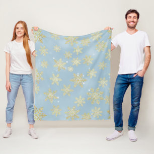 Cobertor De Velo Flocos de Neve Dourados no Azul Céu – Inverno Eleg