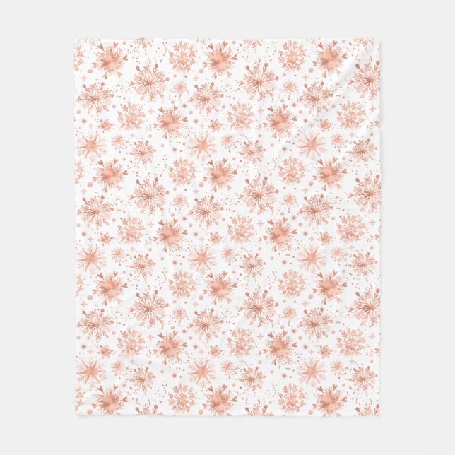 Cobertor De Velo Flocos de Neve em Dourado Rosa no Branco (Frente)