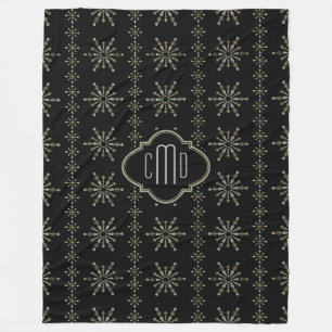 Cobertor De Velo Flocos de neve monogramas de Natal preto e brilhan