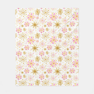 Cobertor De Velo Flocos de Neve Rosa e Dourado de Inverno