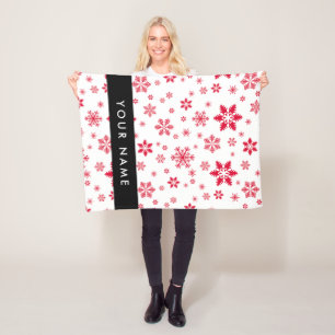 Cobertor De Velo Flocos de neve vermelhos, seu nome, personalize