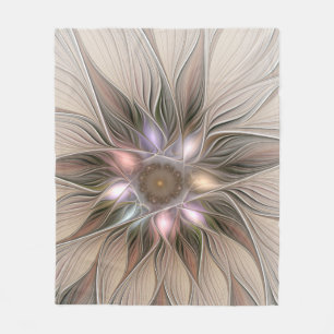 Cobertor De Velo Flor Abstracta Alegre Bege Marrom Fractal Floral