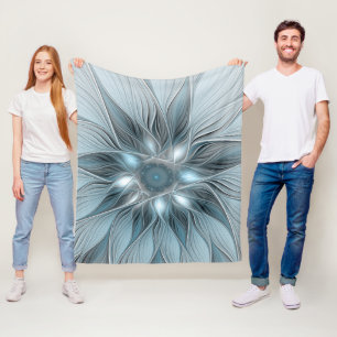 Cobertor De Velo Flor Abstrata Alegre Azul Cinza Fractal Floral