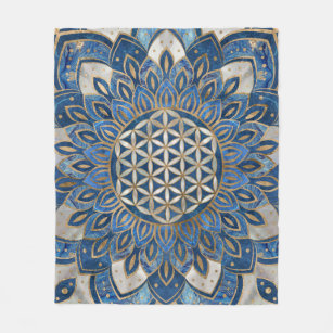 Cobertor De Velo Flor da Vida em Lotus - Mármore Azul e Pérola