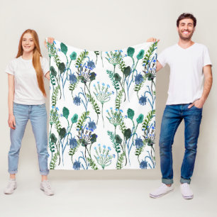 Cobertor De Velo Flor de Água Azul Verde em Aquarela