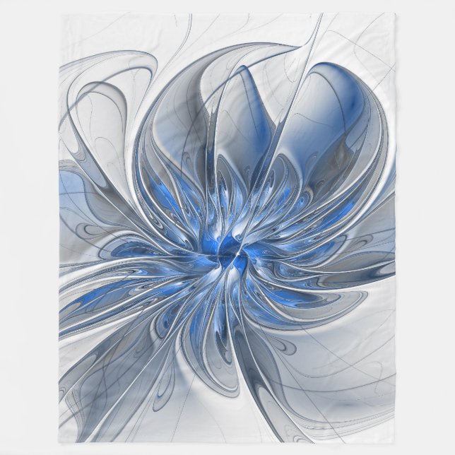 Cobertor De Velo Flor de Arte Fracionada com Cinza Azul abstrato (Frente)