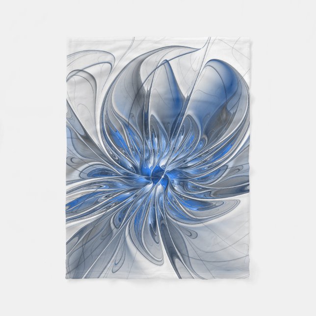 Cobertor De Velo Flor de Arte Fracionada com Cinza Azul abstrato (Frente)
