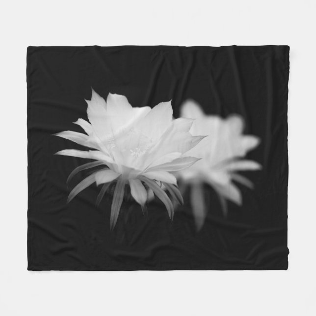 Cobertor De Velo Flor de cacto preto e branco (Frente (Horizontal))