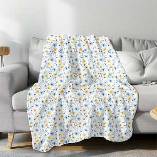 Cobertor De Velo Flor de Campo Aquarela Azul Amarelo