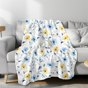 Cobertor De Velo Flor de Campo Aquarela Azul Amarelo