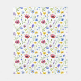 Cobertor De Velo Flor de Campo Aquarela Azul Vermelha