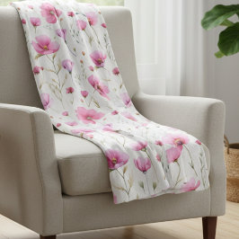 Cobertor De Velo Flor de Campo em Aquarela Rosa