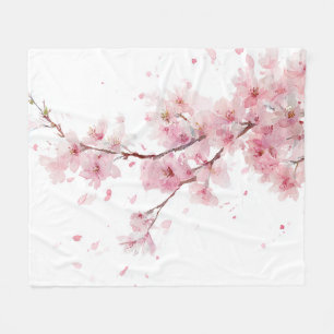 Cobertor De Velo Flor de Cerejeira Rosa Sakura Aquarela Boho Floral